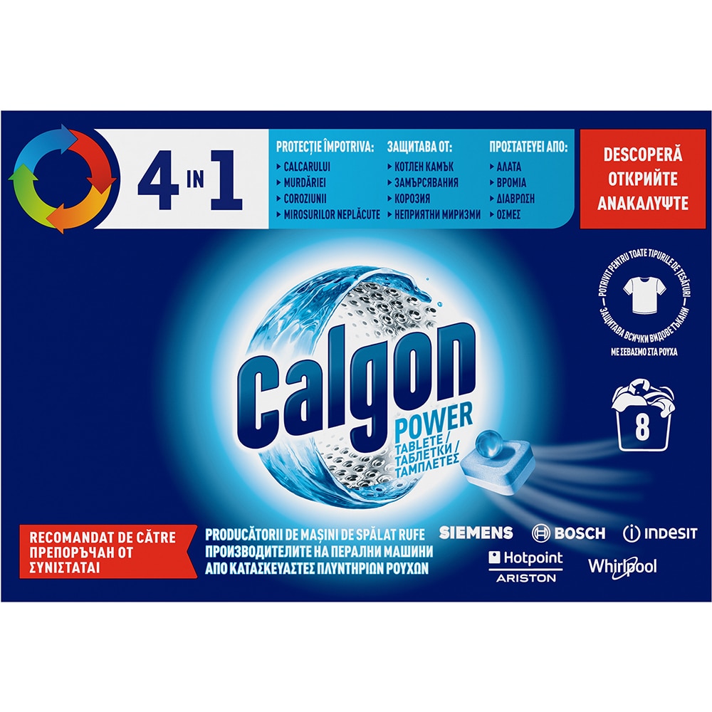 Tablete anticalcar pentru masina de spalat Calgon 4in1, 8 spalari