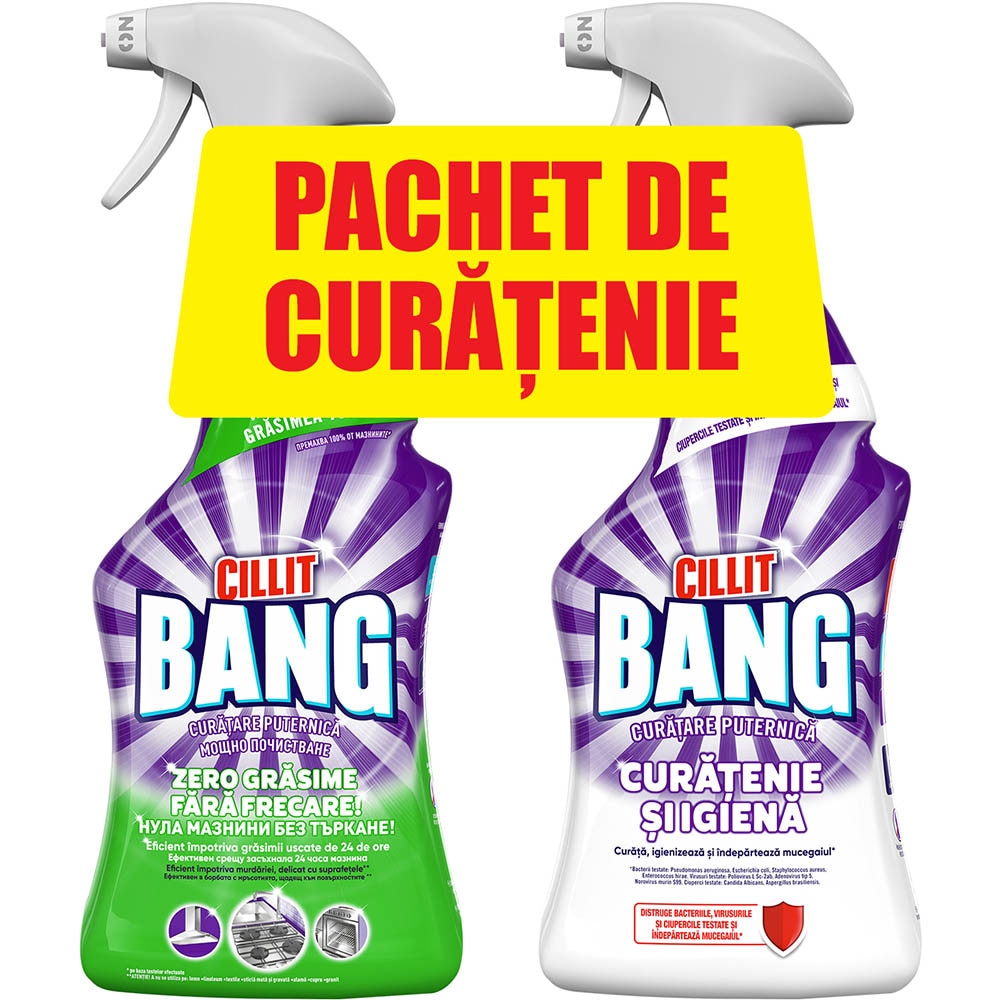 Pachet CILLIT Bang degresant, 750ml + Bleach&Hygiene, 750ml