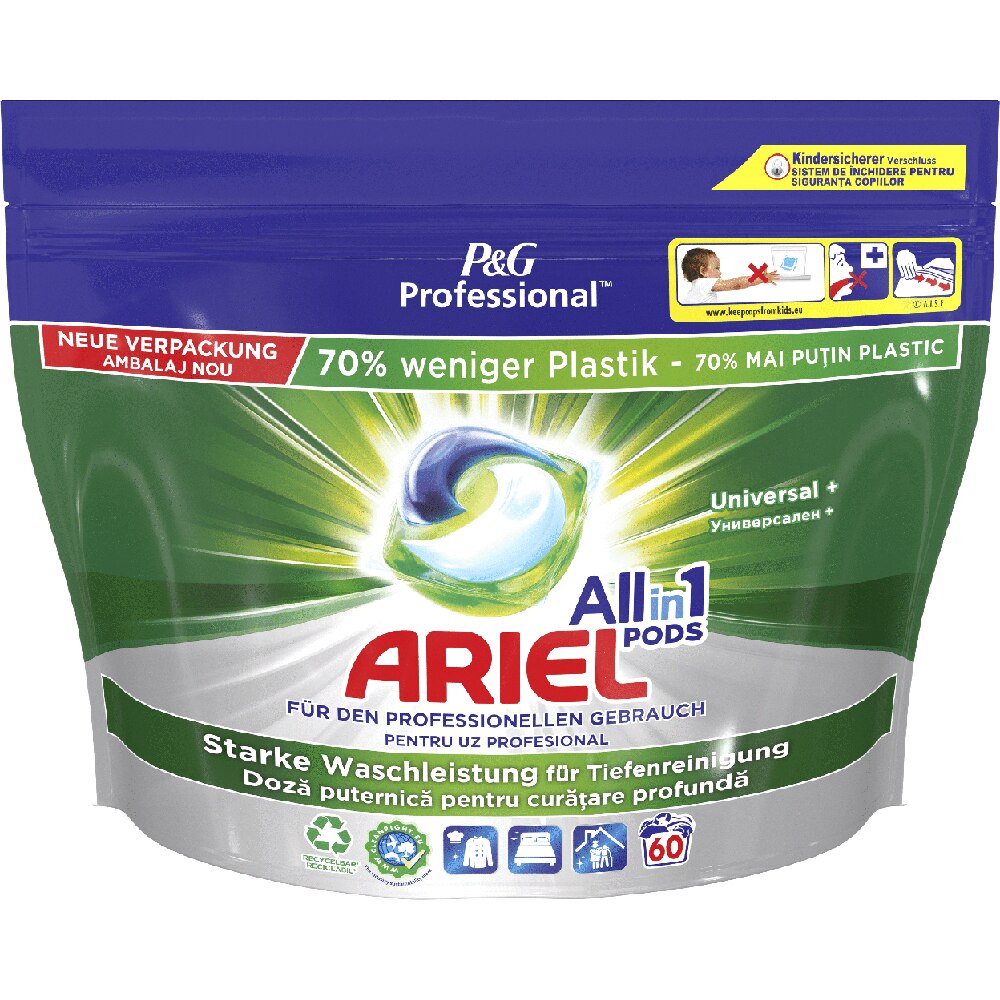 Detergent capsule ARIEL Professional PODS Universal+, 60 spalari