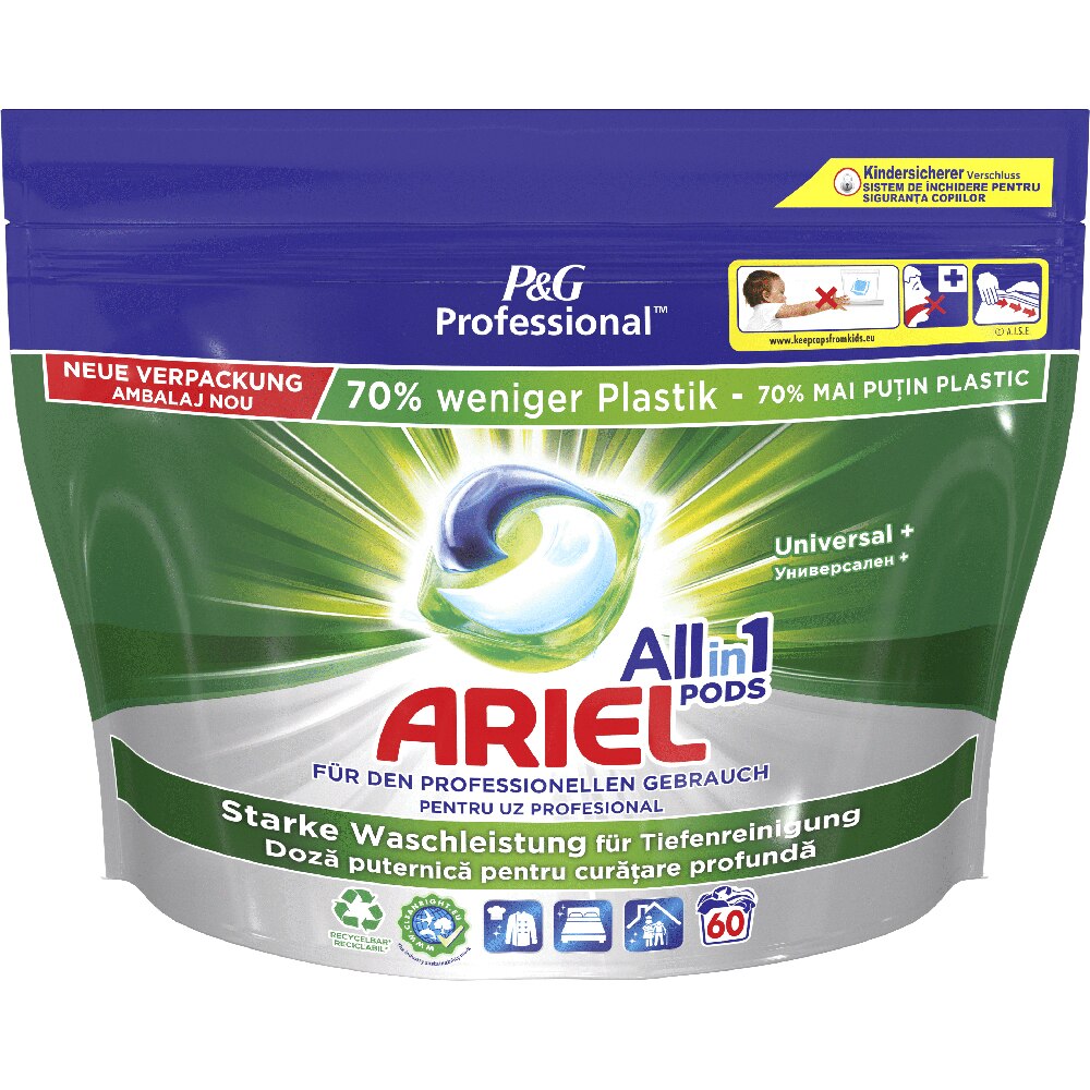Detergent capsule ARIEL Professional PODS Universal+, 60 spalari
