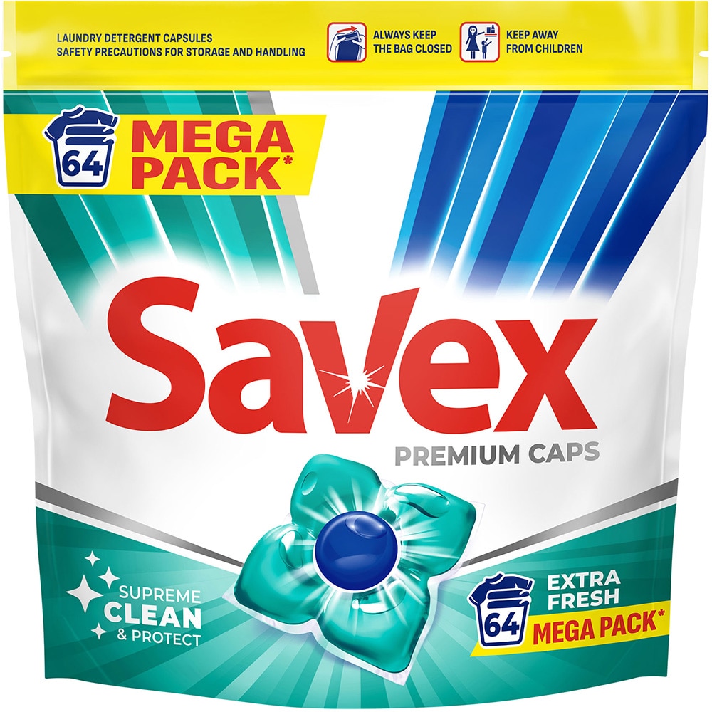 Detergent capsule SAVEX Premium Caps Extra Fresh, 64 spalari
