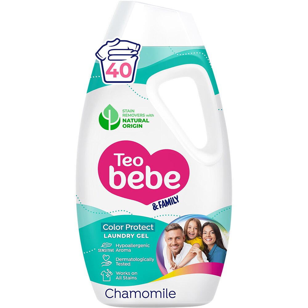 Detergent lichid TEO BEBE & Family Chamomile, 1.8 l, 40 spalari