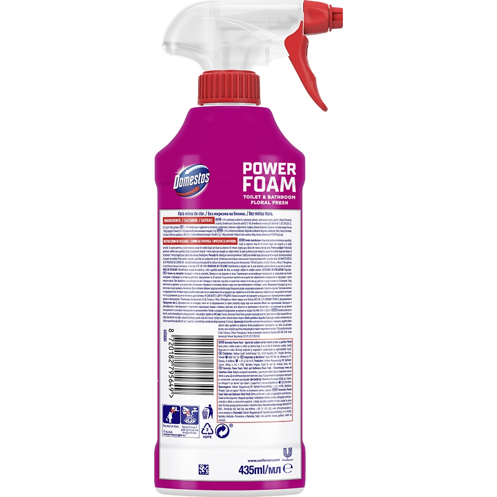 Solutie de curatare baie DOMESTOS Power Foam Spray, Floral Burst, 435 ml
