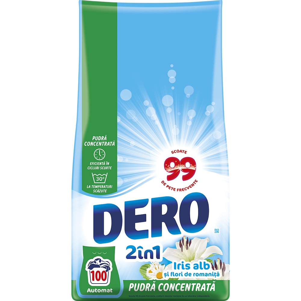 Detergent automat DERO 2in1 Iris Alb, 7.5 kg, 100 spalari