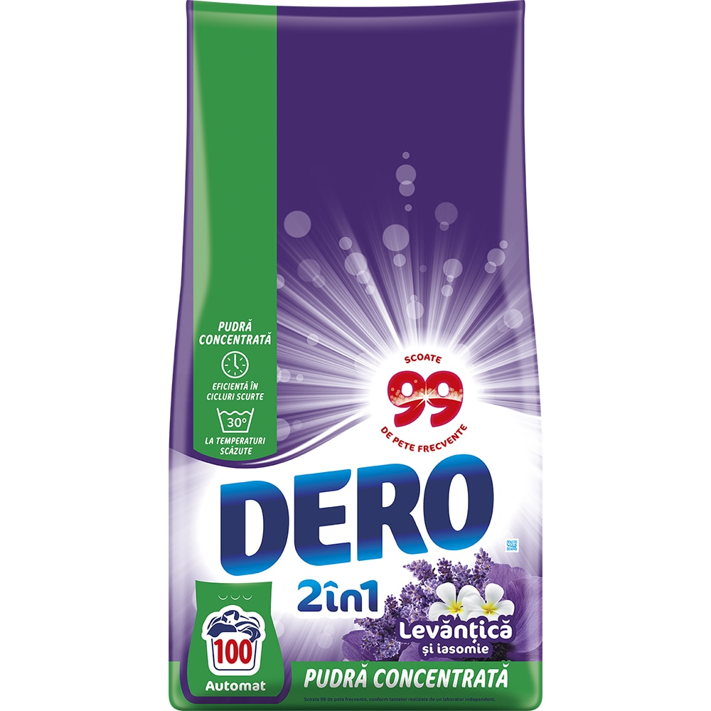Detergent automat DERO 2in1 Levantica si iasomie, 7.5 kg, 100 spalari