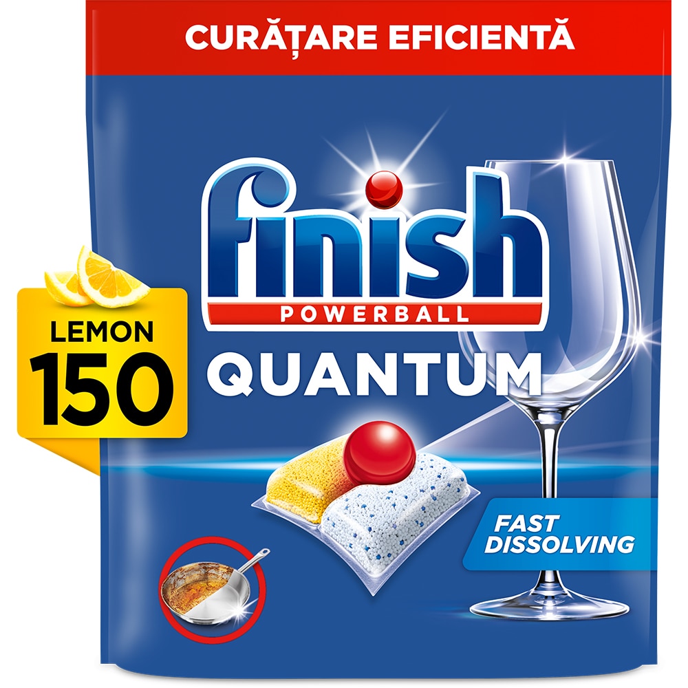 Detergent pentru masina de spalat vase FINISH Quantum, Lemon, 150 capsule