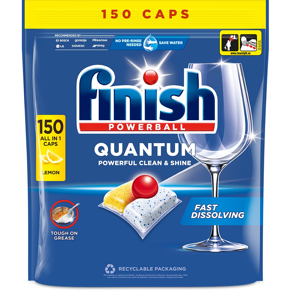 Detergent pentru masina de spalat vase FINISH Quantum, Lemon, 150 capsule