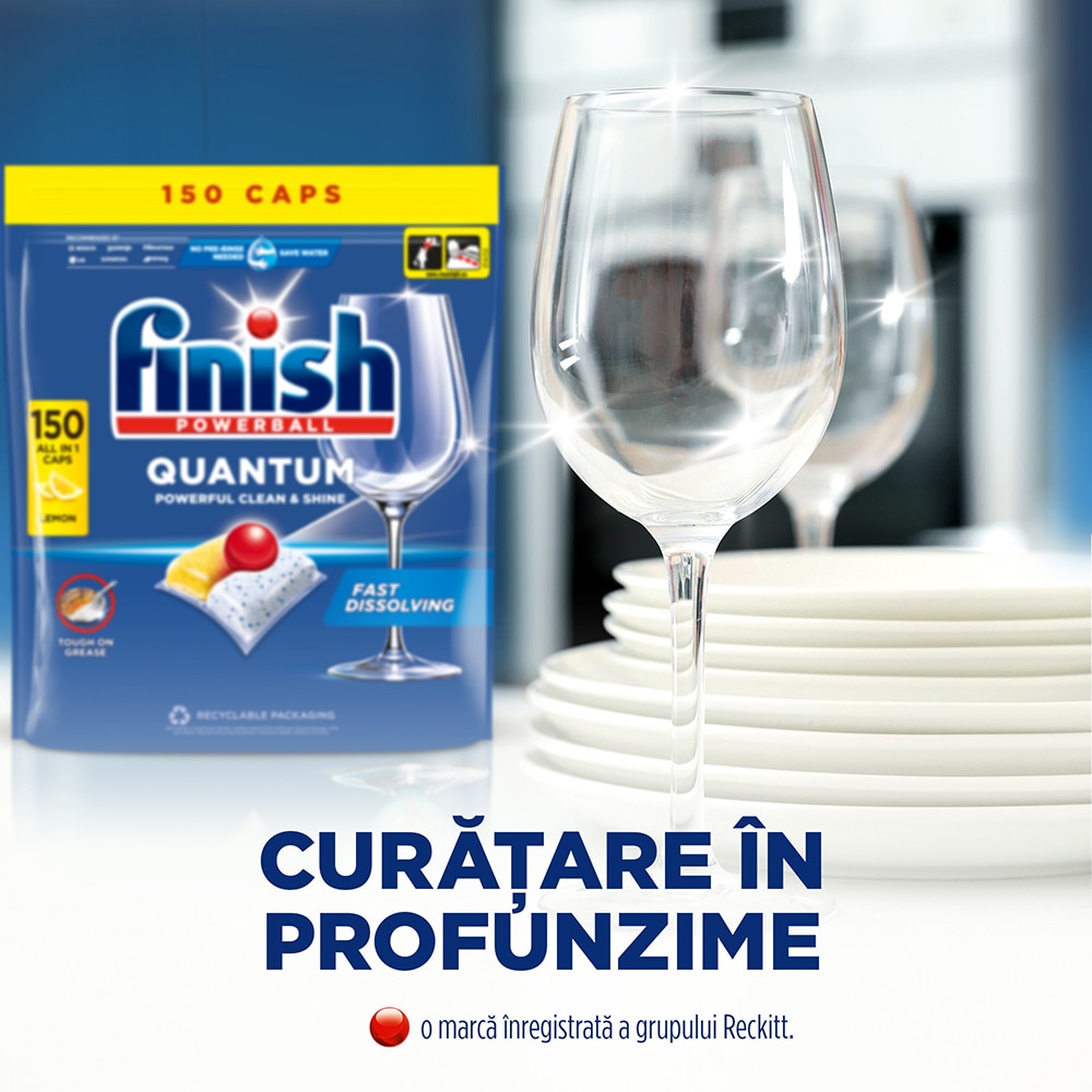 Detergent pentru masina de spalat vase FINISH Quantum, Lemon, 150 capsule