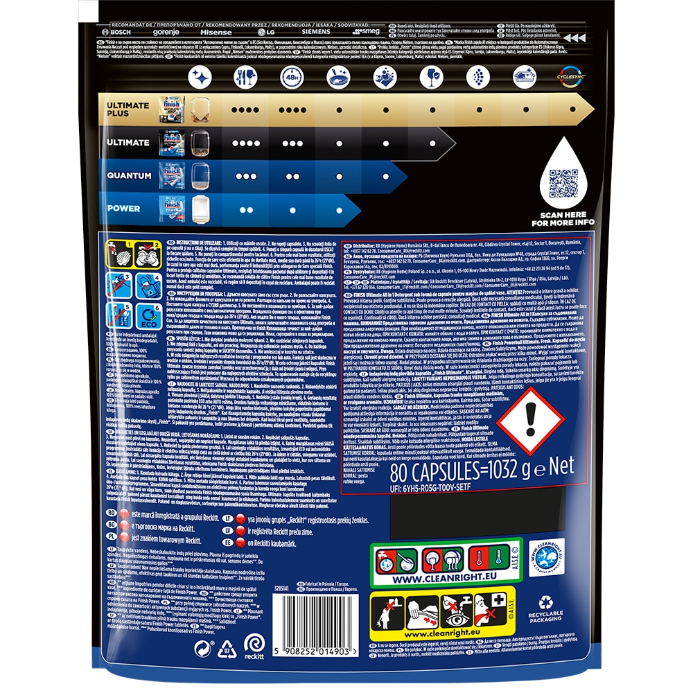 Detergent capsule FINISH Ultimate pentru masina de spalat vase, 80 spalari