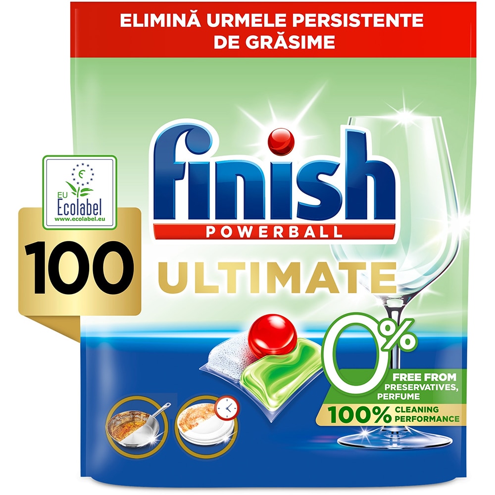 Detergent pentru masina de spalat vase FINISH Ultimate All in 1 Eco 0%, 100 capsule