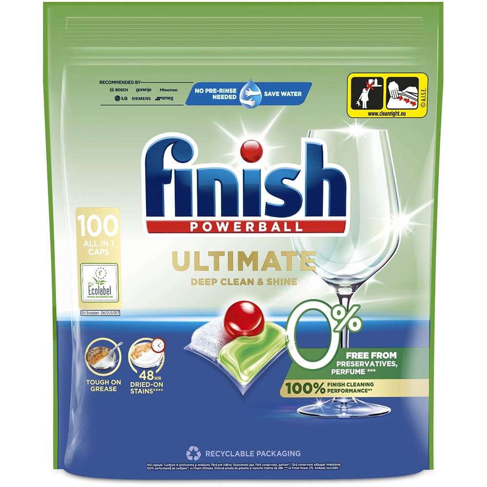 Detergent pentru masina de spalat vase FINISH Ultimate All in 1 Eco 0%, 100 capsule