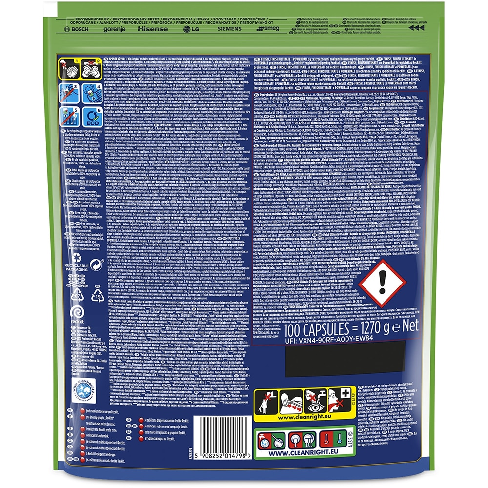 Detergent pentru masina de spalat vase FINISH Ultimate All in 1 Eco 0%, 100 capsule