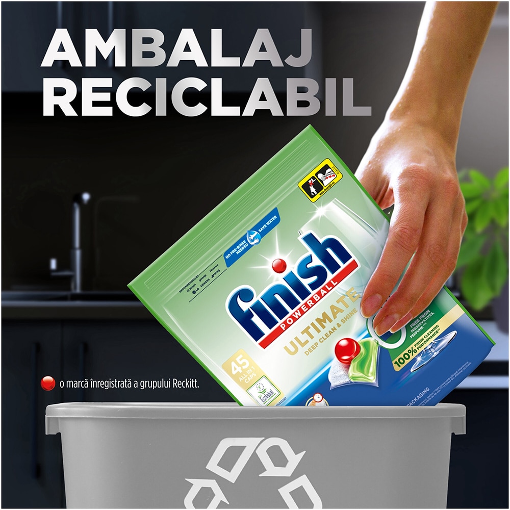 Detergent pentru masina de spalat vase Finish Ultimate All in 1 Eco 0%, 45 capsule