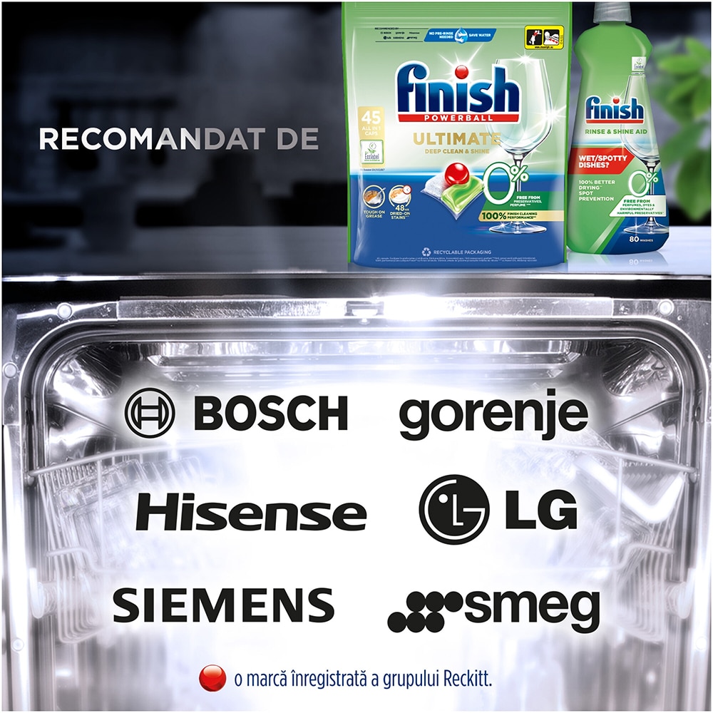 Detergent pentru masina de spalat vase Finish Ultimate All in 1 Eco 0%, 45 capsule