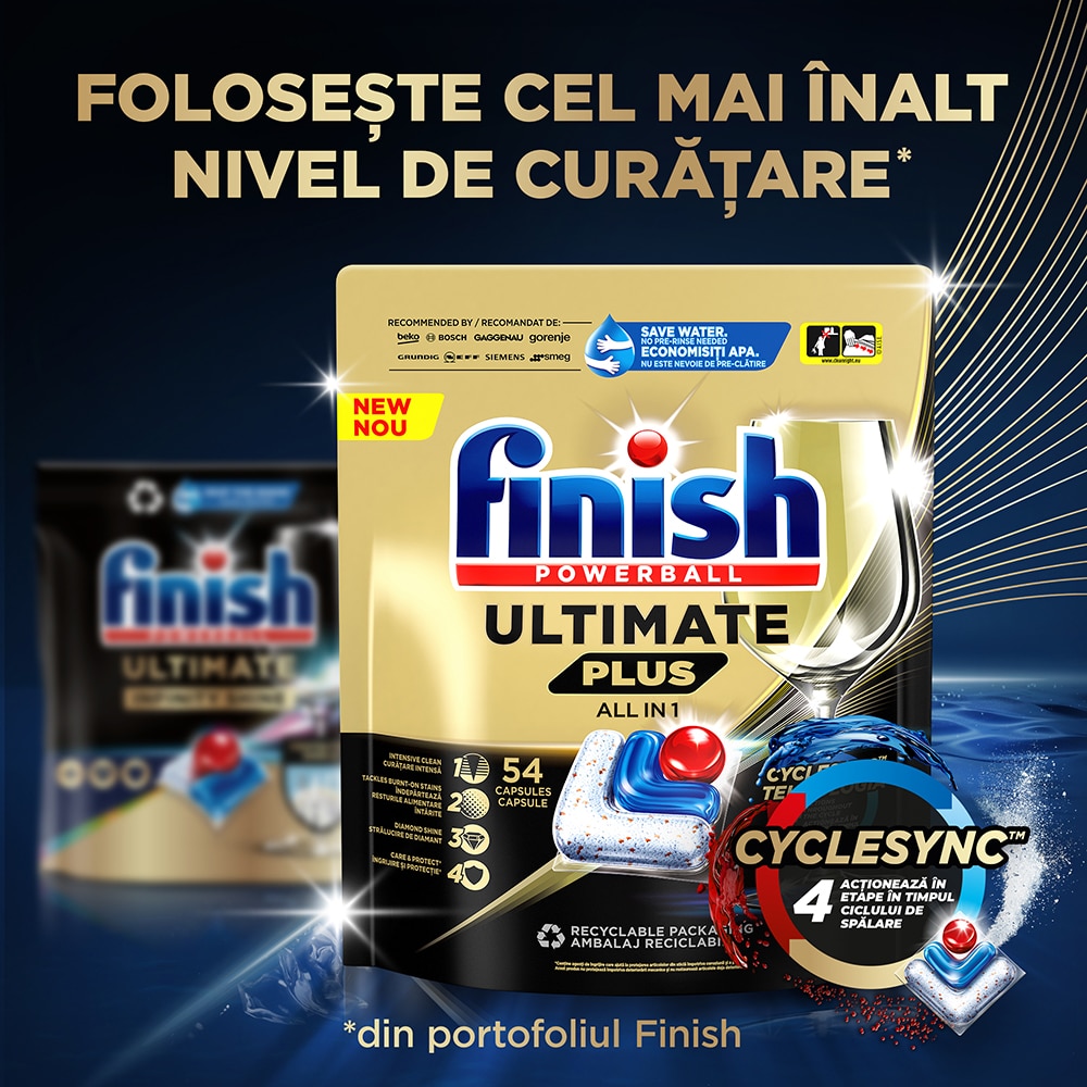 Detergent pentru masina de spalat vase FINISH Ultimate Plus, 2 x 54 capsule