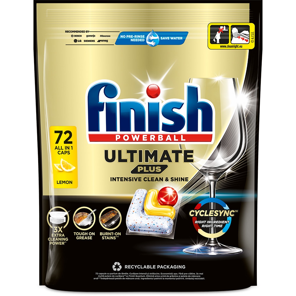 Detergent pentru masina de spalat vase FINISH Ultimate Plus Lemon, 72 capsule