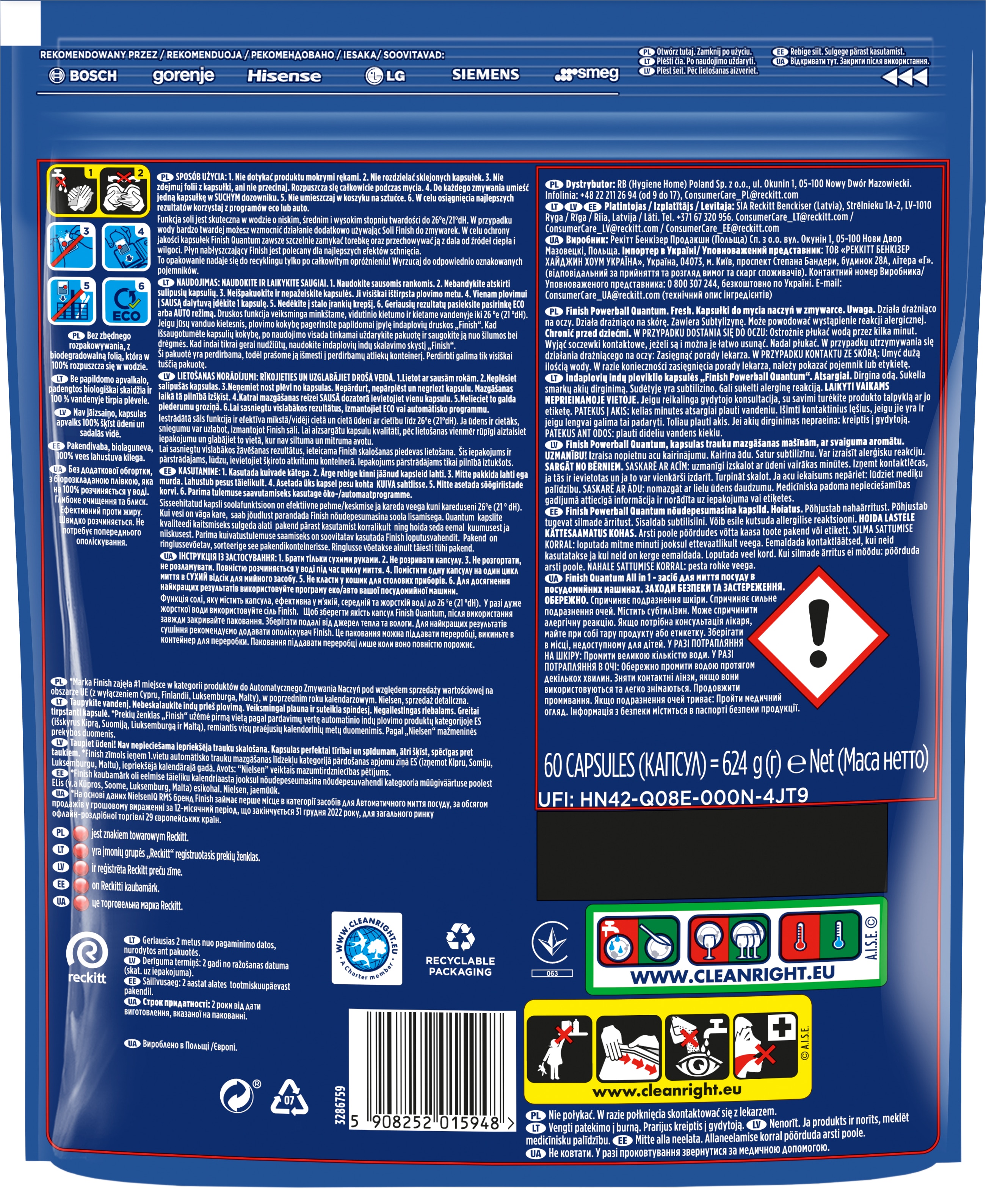 Detergent pentru masina de spalat vase FINISH Quantum, 60 tablete