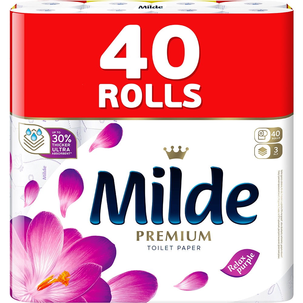 Hartie igienica MILDE Relax Purple, 3 straturi, 40 role