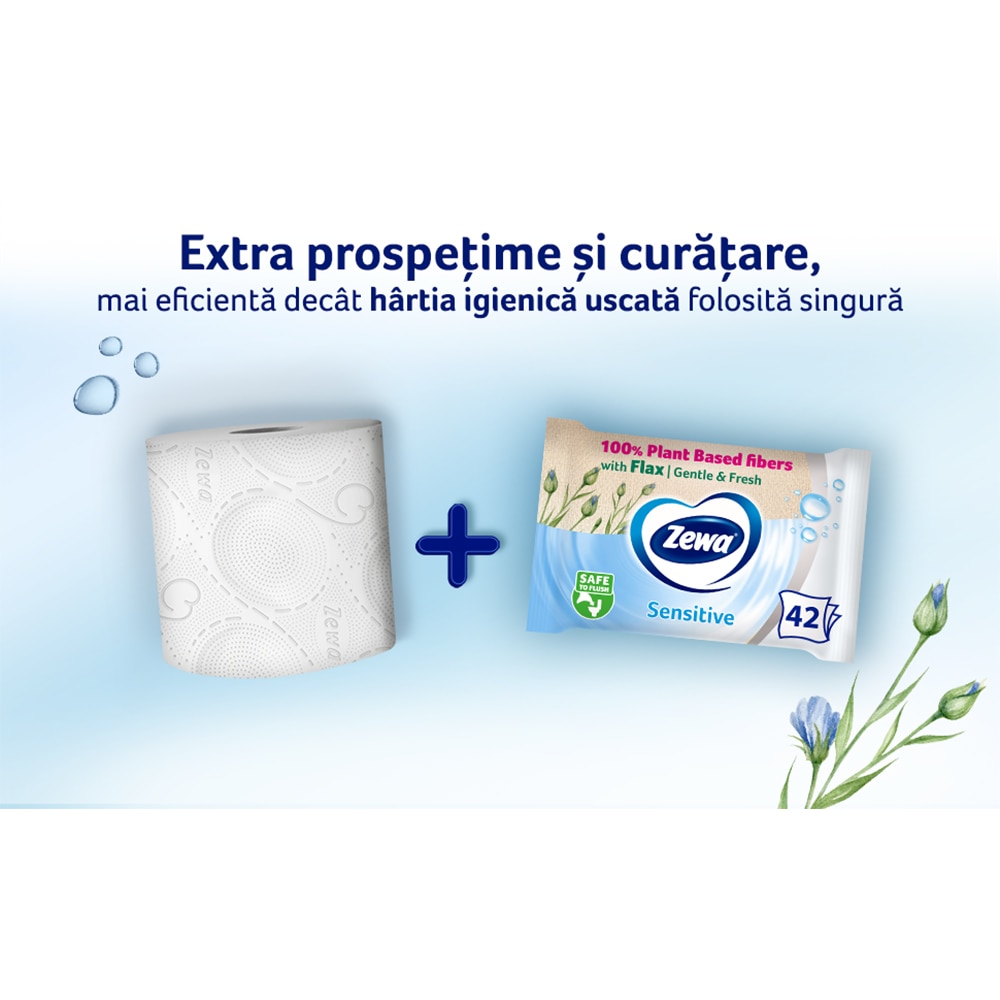 Hartie igienica umeda ZEWA Sensitive, 42 buc