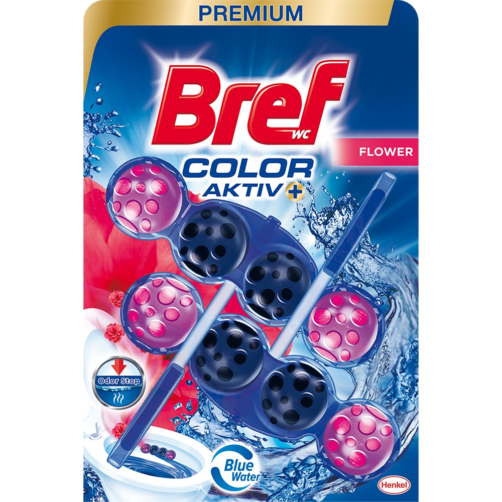 Odorizant toaleta BREF Color Aktiv Fresh Flower, 2 x 50g