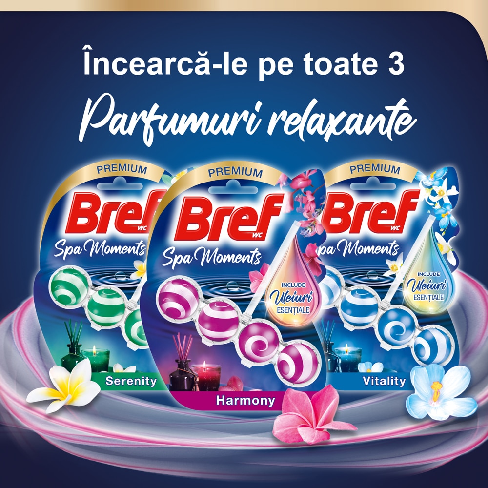 Odorizant toaleta BREF Spa Moments Harmony, 3 x 50g
