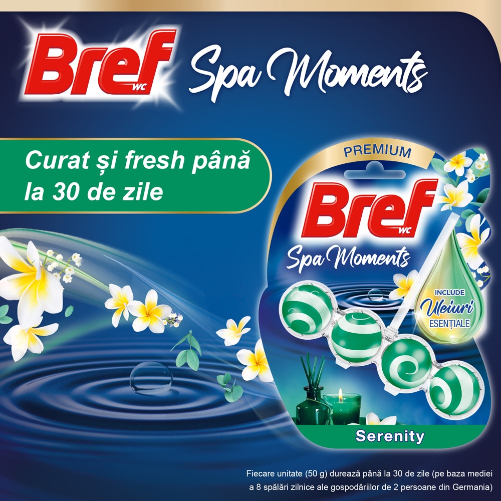 Odorizant toaleta BREF Spa Moments Serenity, 3 x 50g