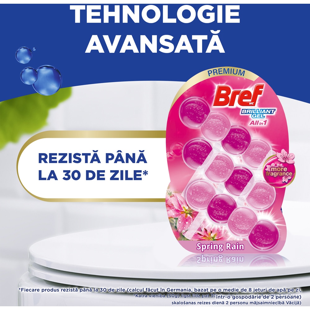 Odorizant toaleta BREF Brilliant Gel All in 1 Spring Rain, 3 x 42 g