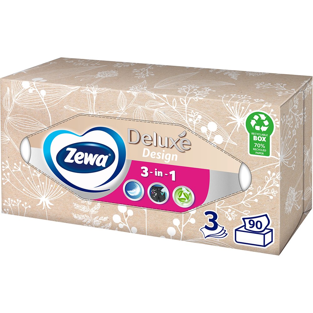 Servetele faciale ZEWA Deluxe Design, 3 straturi, 90 buc