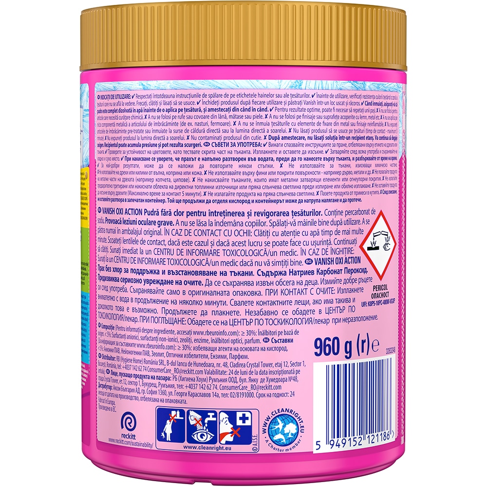 Pudra pentru indepartarea petelor VANISH Oxi Action, haine colorate, 960g