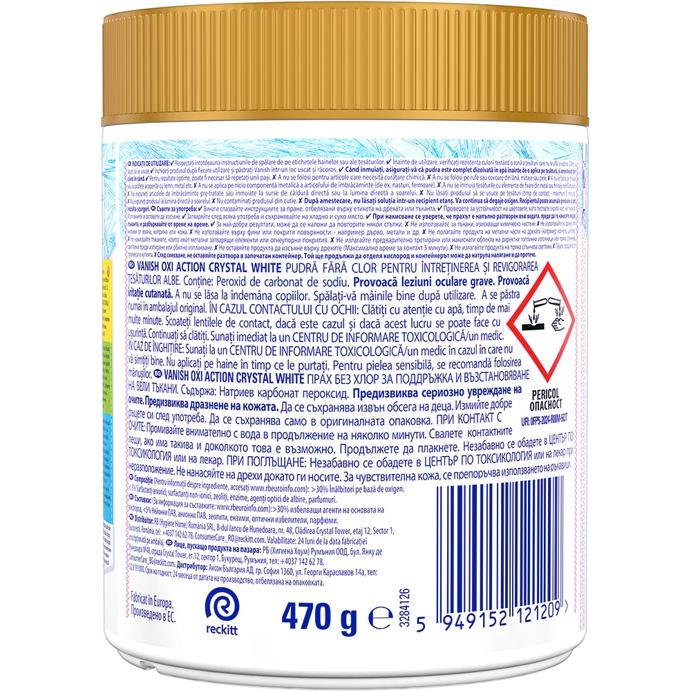 Pudra pentru indepartarea petelor VANISH Oxi Action, haine albe, 470g