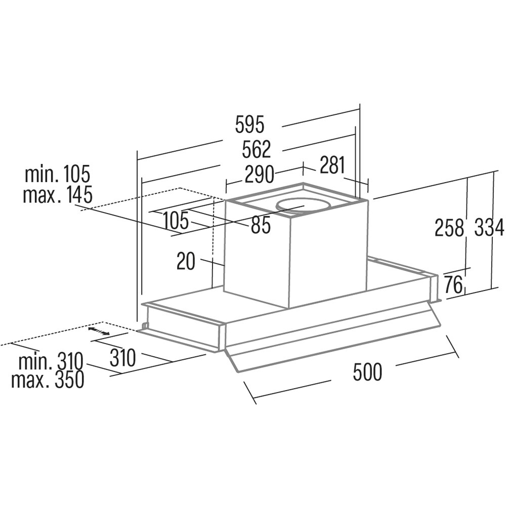 Hota incorporabila CATA Corona X 60, 1 motor, 850 m3/h, L 60 cm, inox
