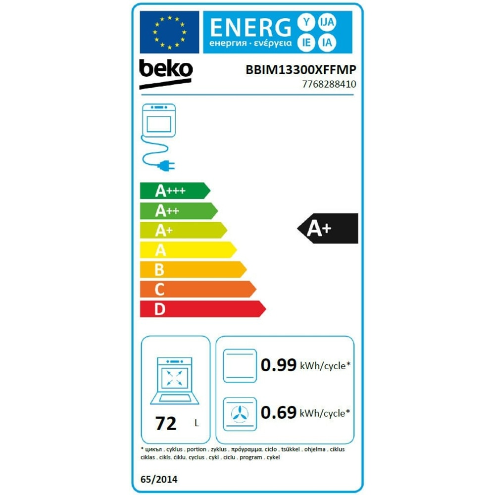 Cuptor incorporabil BEKO BBIM13300XFFMP, Electric, Autocuratare pirolitica, 72 l, Clasa A+, negru