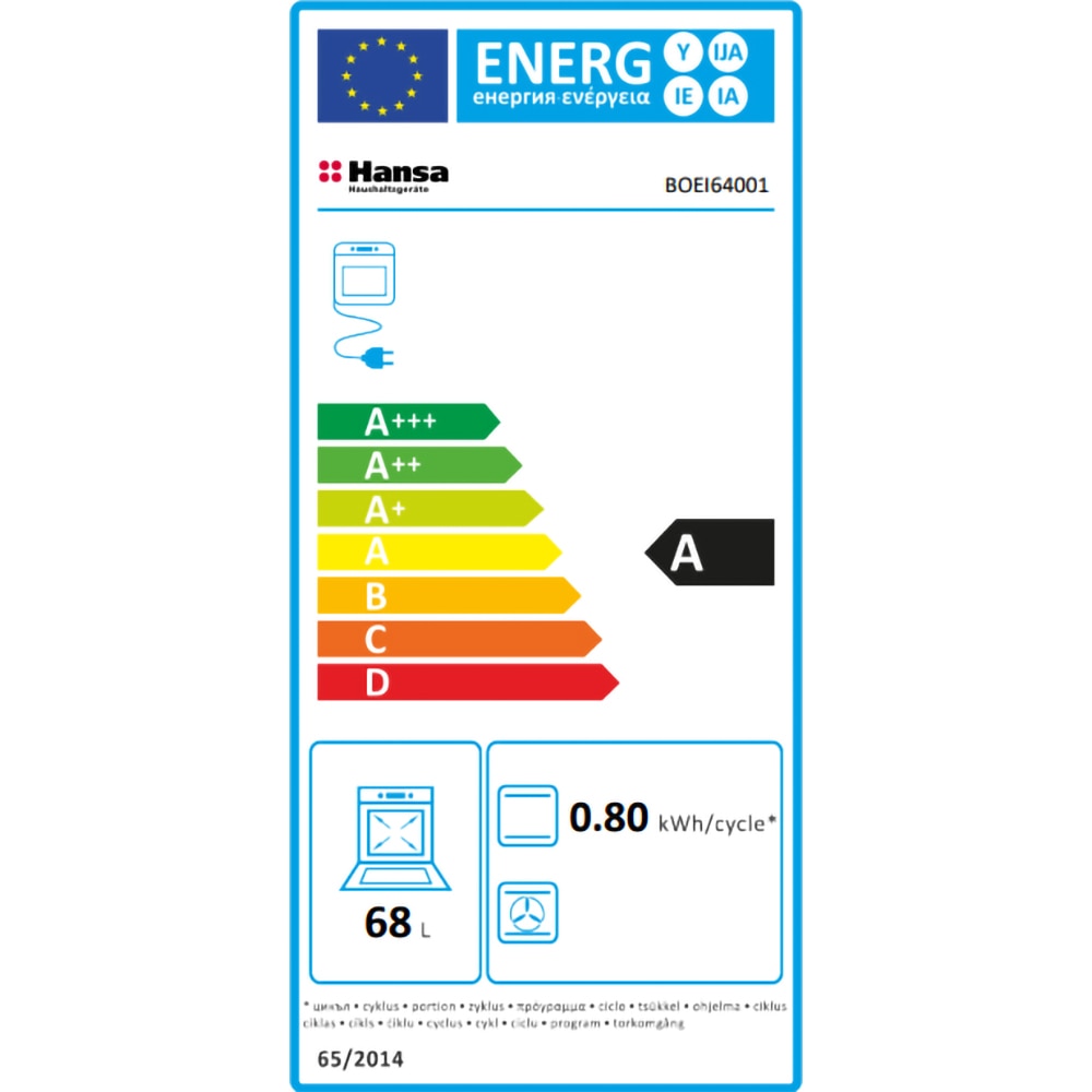 Cuptor incorporabil HANSA BOEI64001, Electric, Autocuratare Steam Cleaning, 68 litri, Clasa A, inox