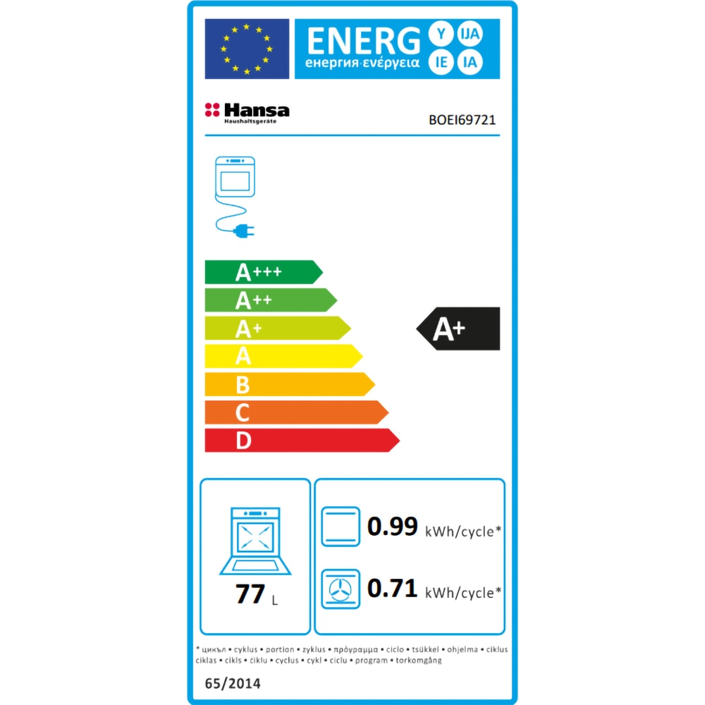 Cuptor incorporabil HANSA BOEI69721, Electric, Autocuratare catalitica, 77 litri, Clasa A+, inox