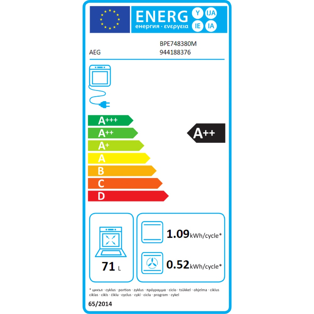 Cuptor incorporabil AEG SenseCook BPE748380M, Electric, Autocuratare pirolitica, 71 l, Clasa A++, inox