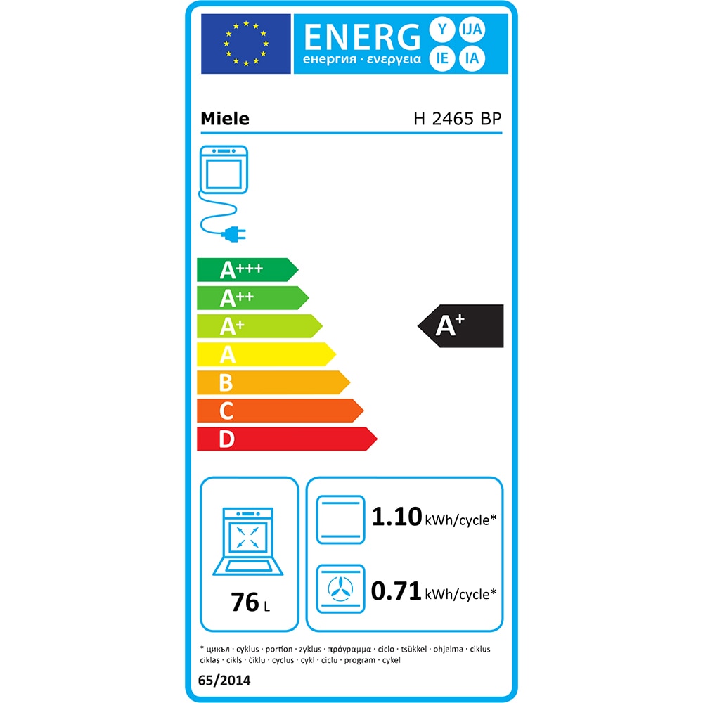 Cuptor incorporabil MIELE H 2465 BP Active, Electric, Autocuratare Pirolitica, 76 l, Clasa A+, negru