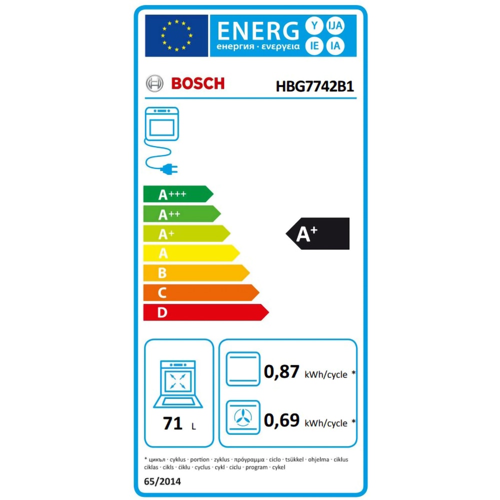 Cuptor incorporabil BOSCH HBG7742B1, Electric, Autocuratare pirolitica, 71 l, Clasa A+, negru