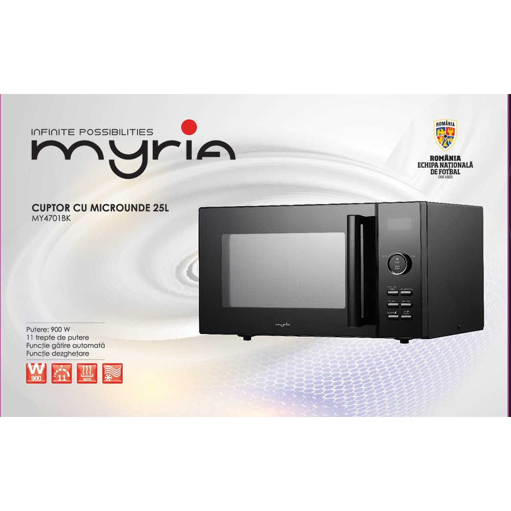 Cuptor microunde MYRIA MY4701BK, 25l, 900W, negru