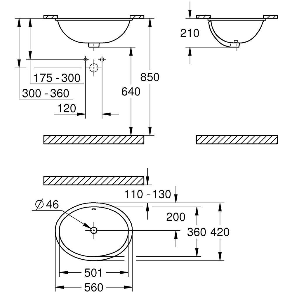 Chiuveta baie GROHE Bau Ceramic 39423000, montare incorporabila, 56 x 42 cm, alb