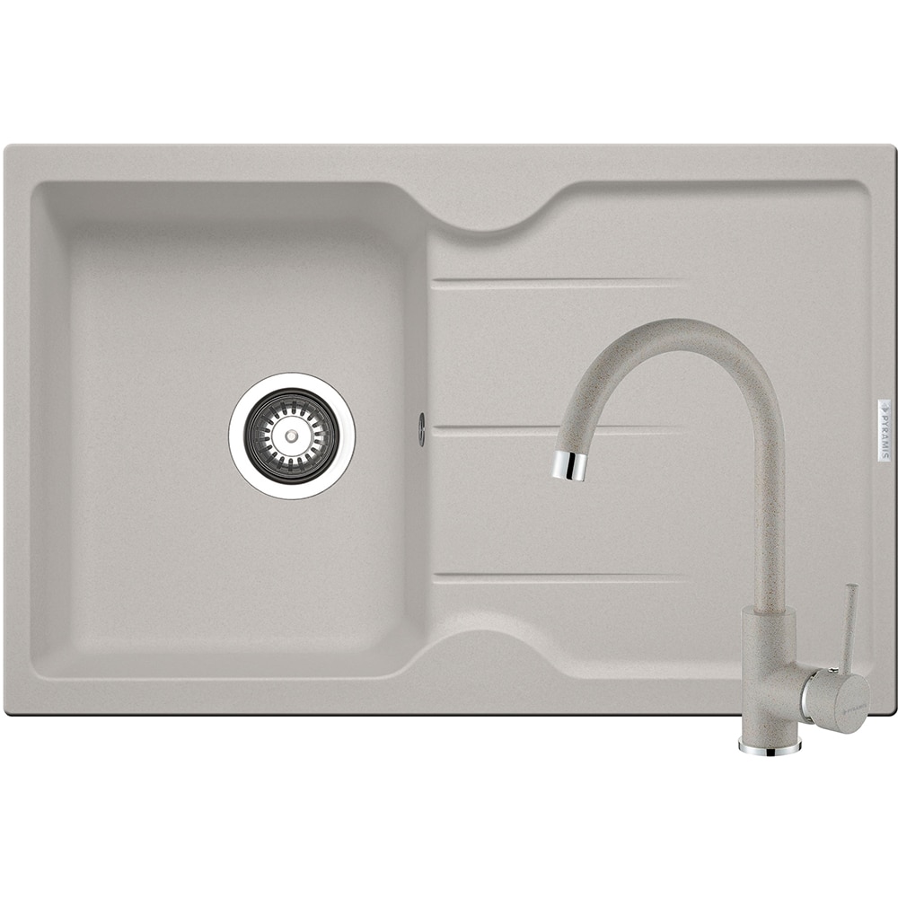 Pachet chiuveta PYRAMIS Altexia Aniversare Premium, 1 cuva, picurator reversibil, compozit granit + baterie, bej