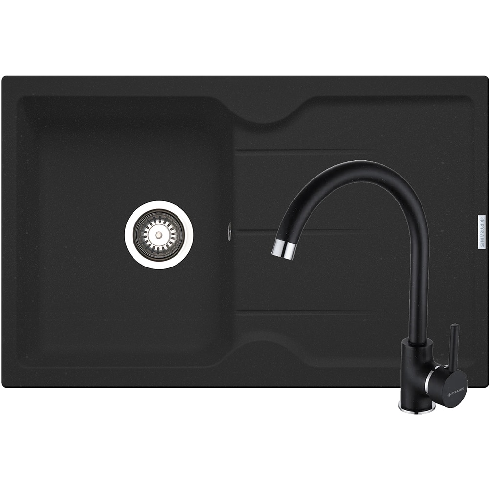 Pachet chiuveta PYRAMIS Altexia Aniversare Premium, 1 cuva, picurator reversibil, compozit granit + baterie, negru