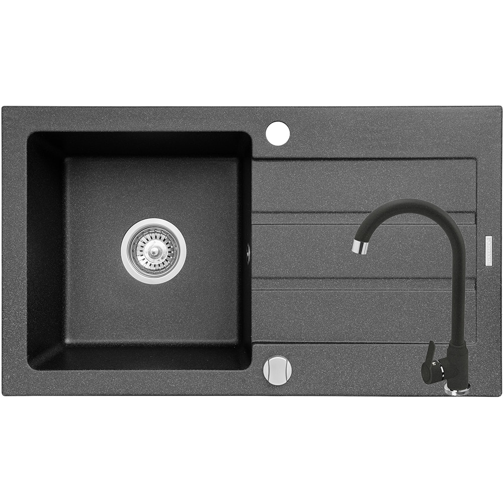 Pachet chiuveta PYRAMIS Altexia Eco Smart, 1 cuva, picurator reversibil, compozit granit + baterie, negru