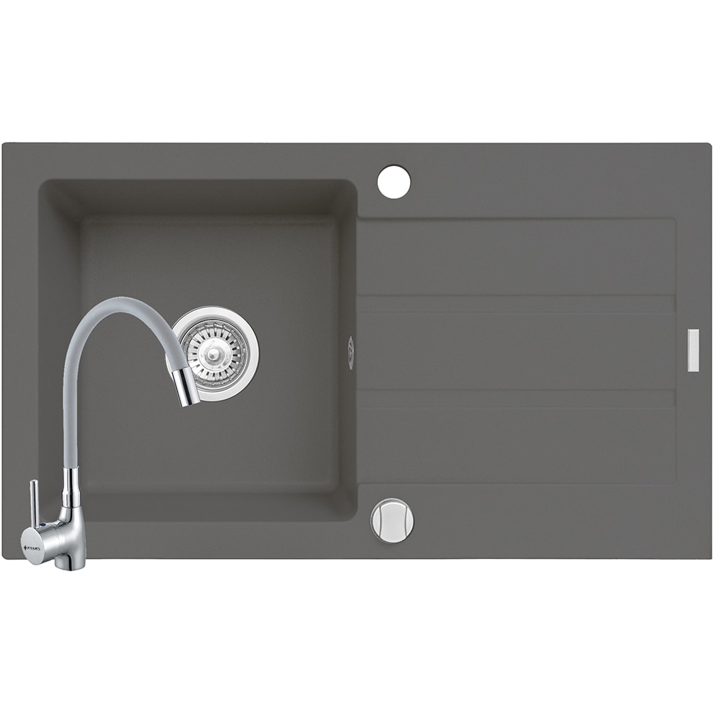 Pachet chiuveta PYRAMIS Altexia Flex, 1 cuva, picurator reversibil, compozit granit + baterie, gri