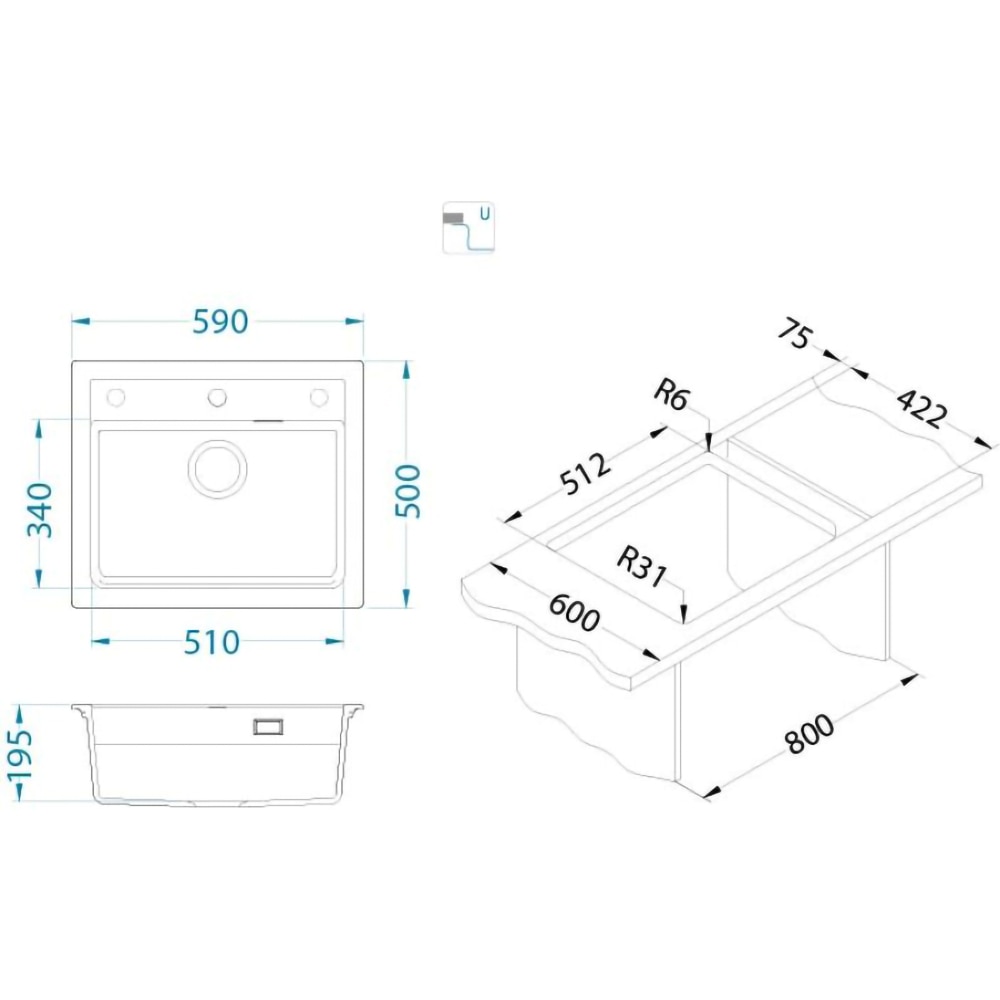 Pachet chiuveta ALVEUS Atrox 30 G91, 1 cuva, compozit granit + baterie Primrose G91, negru