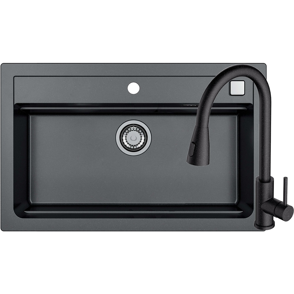 Pachet chiuveta ALVEUS Atrox 40 G91, 1 cuva, compozit granit + baterie Primrose G91, negru