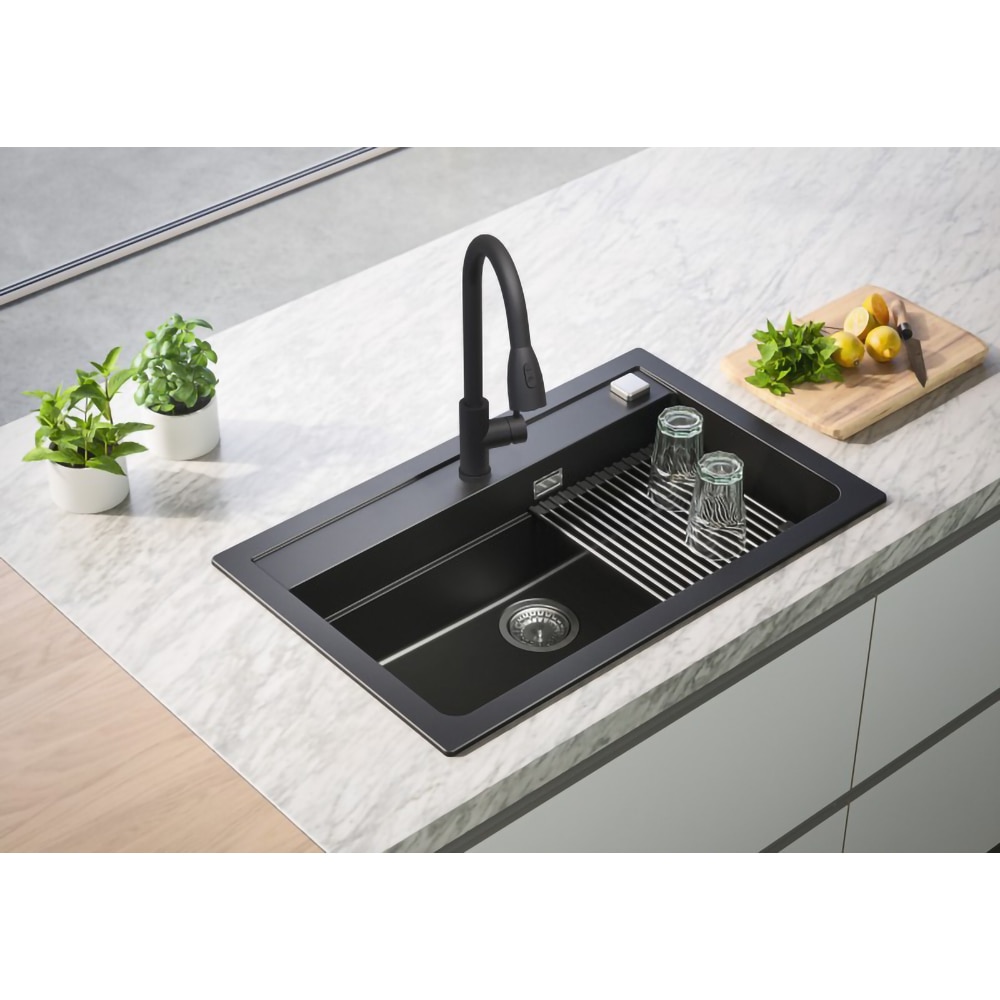 Pachet chiuveta ALVEUS Atrox 40 G91, 1 cuva, compozit granit + baterie Primrose G91, negru