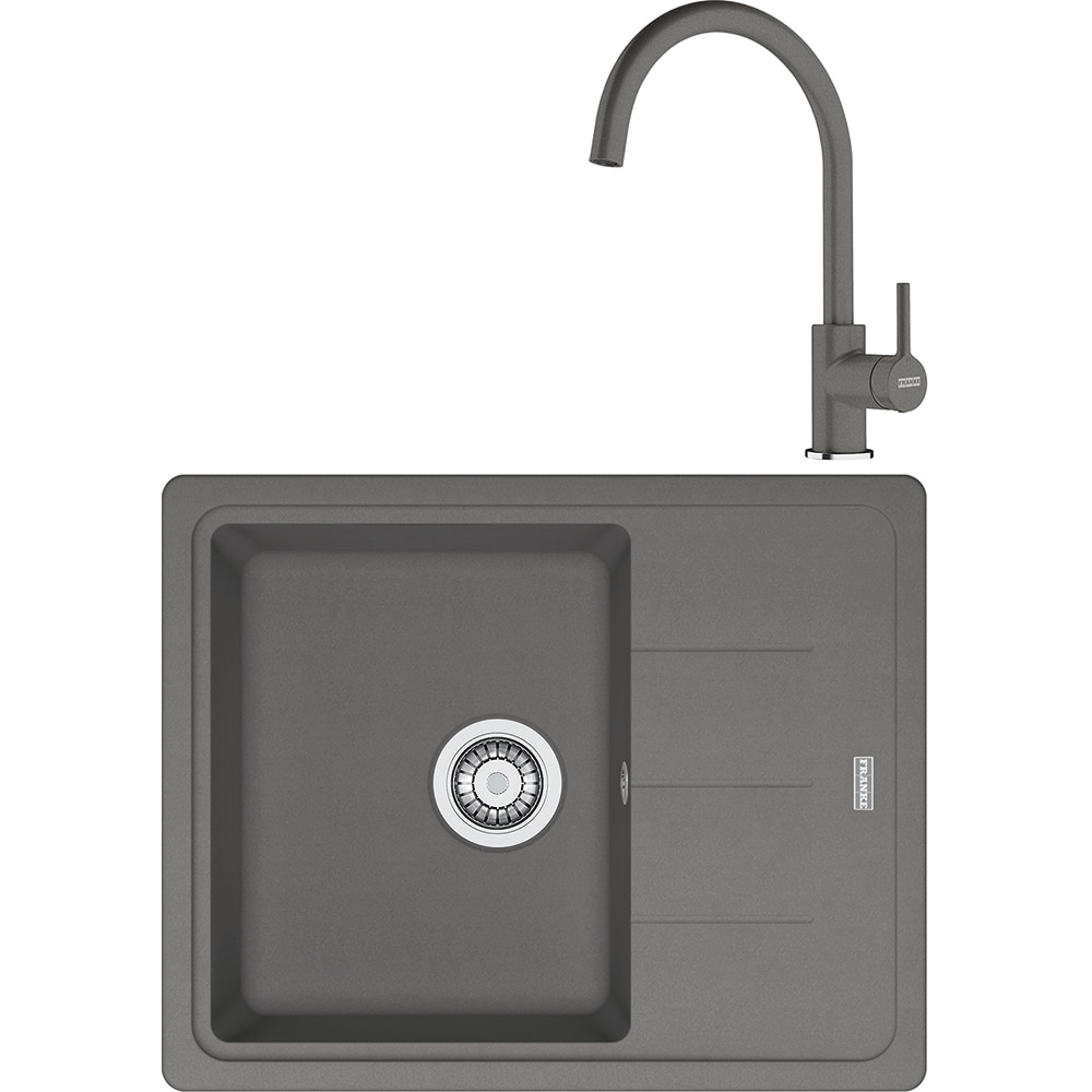 Pachet chiuveta FRANKE BFG 611-62, 1 cuva, picurator reversibil, compozit granit + baterie Lina, gri metalic
