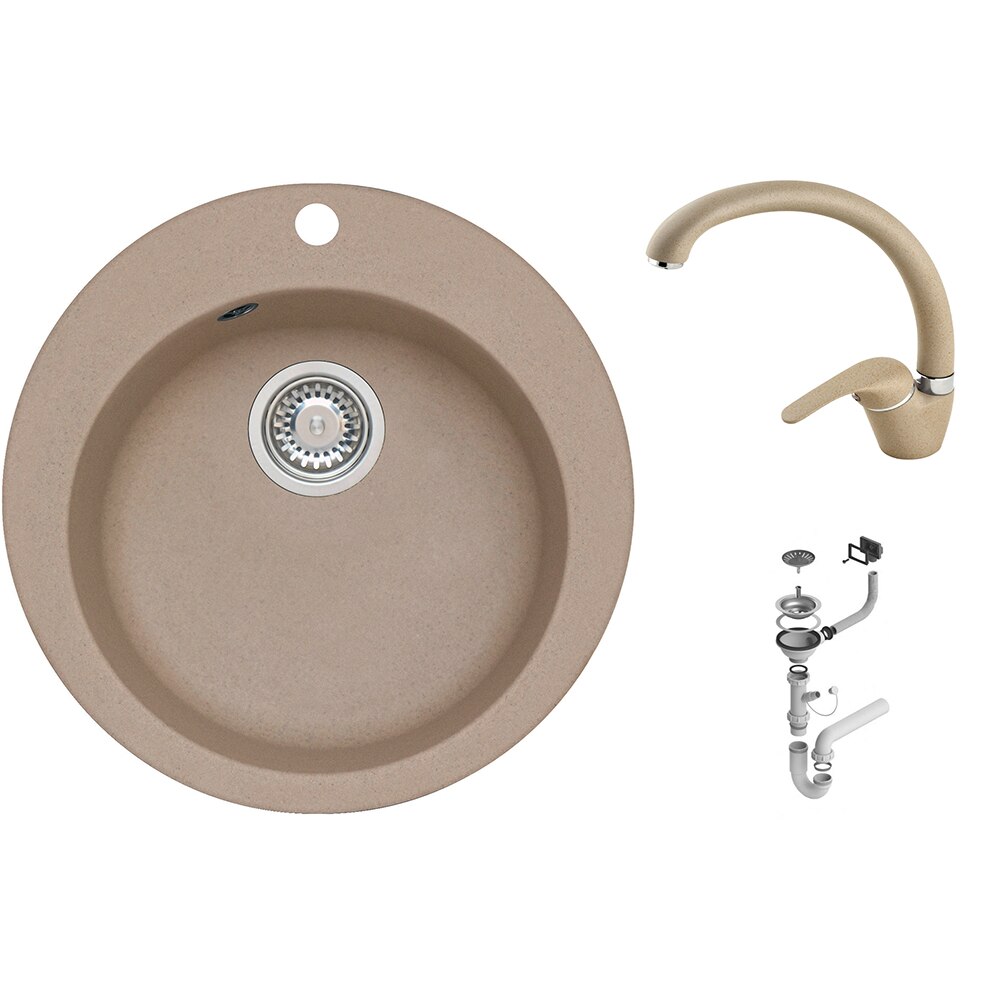 Pachet chiuveta ALVEUS Boogie 10 G55, 1 cuva, compozit granit + baterie GM230G55, bej