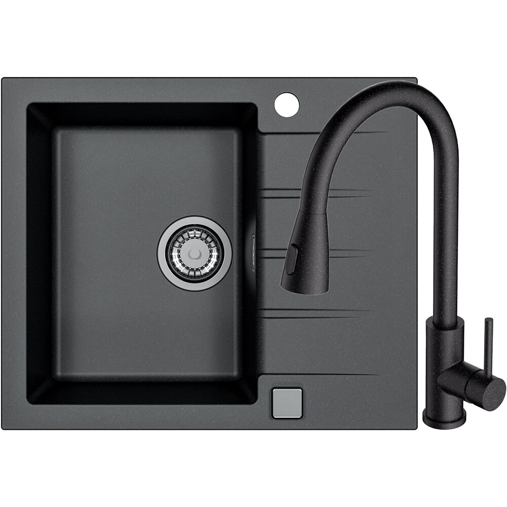 Pachet chiuveta ALVEUS Cadit 10 G91, 1 cuva, picurator reversibil, compozit granit + baterie Primrose G91, crem