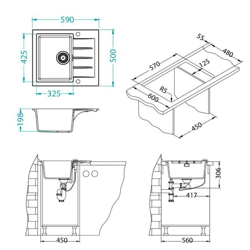 Pachet chiuveta ALVEUS Cadit 10 G91, 1 cuva, picurator reversibil, compozit granit + baterie Primrose G91, crem